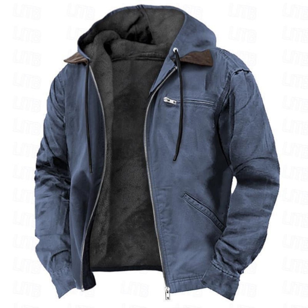 rugged outerwear for men
thermal hooded coat
men's cold weather gear
durable utility jacket
insulated workwear coat