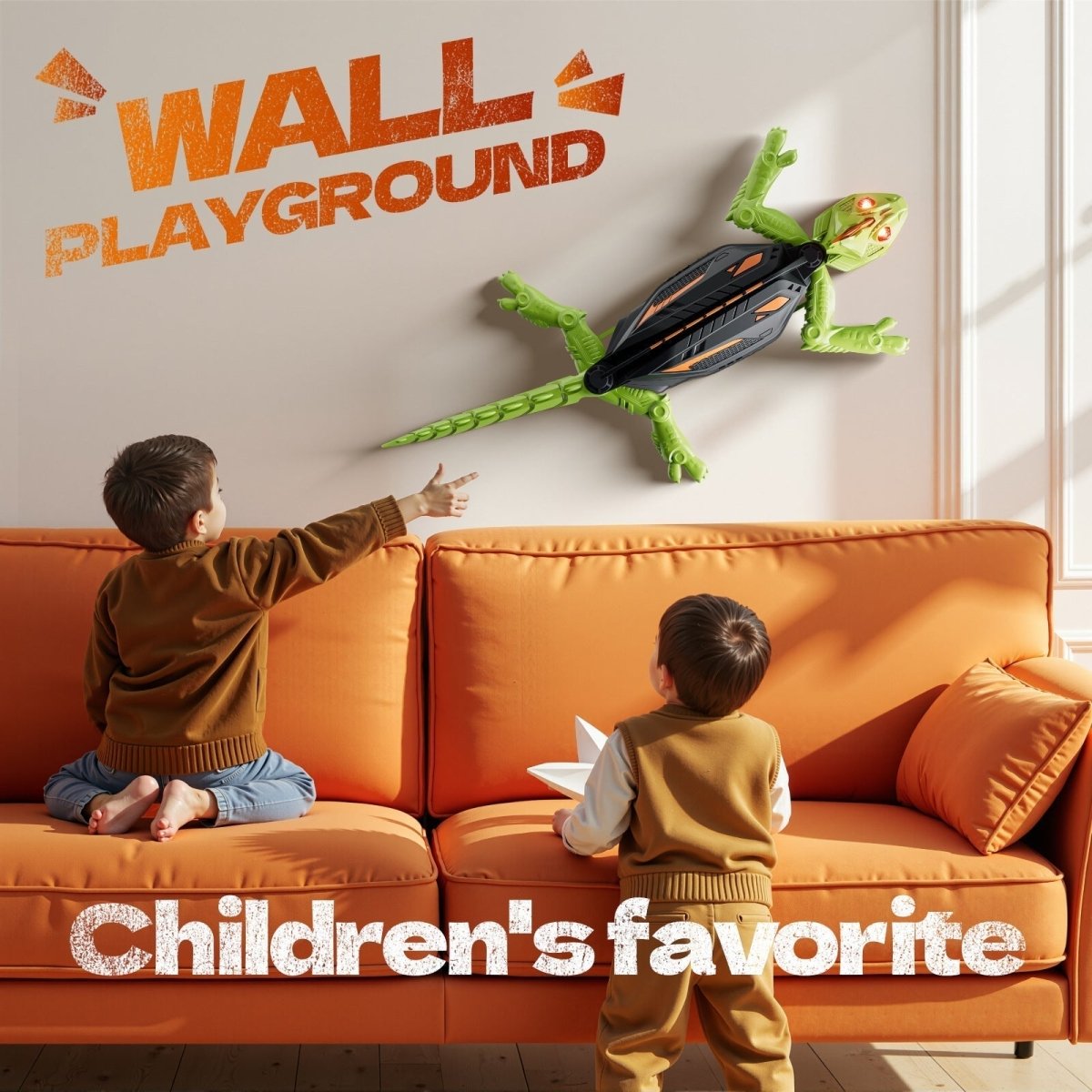 The Kouvr remote-controlled wall-climbing toy in a vibrant green color, displayed with its black and green remote control.