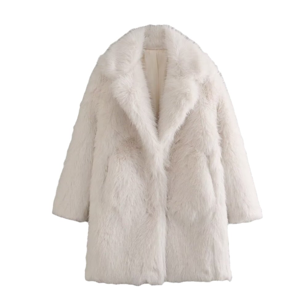 elegant outerwear," "cozy winter fashion," "chic cold-weather style," and "cruelty-free luxury