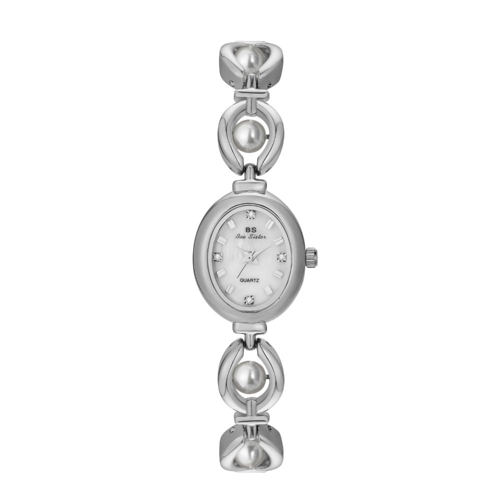 Kouvr Fashion Women's Gold Pearl Bracelet Watch on wrist