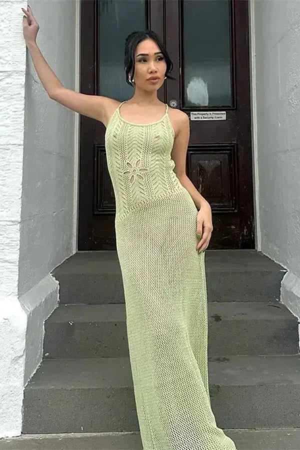 open-knit," "pointelle," "resort wear," "vacation style," "bohemian chic," and "slip silhouette