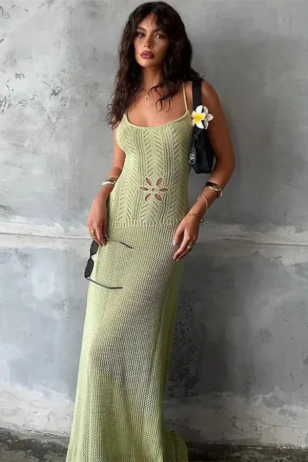 open-knit," "pointelle," "resort wear," "vacation style," "bohemian chic," and "slip silhouette