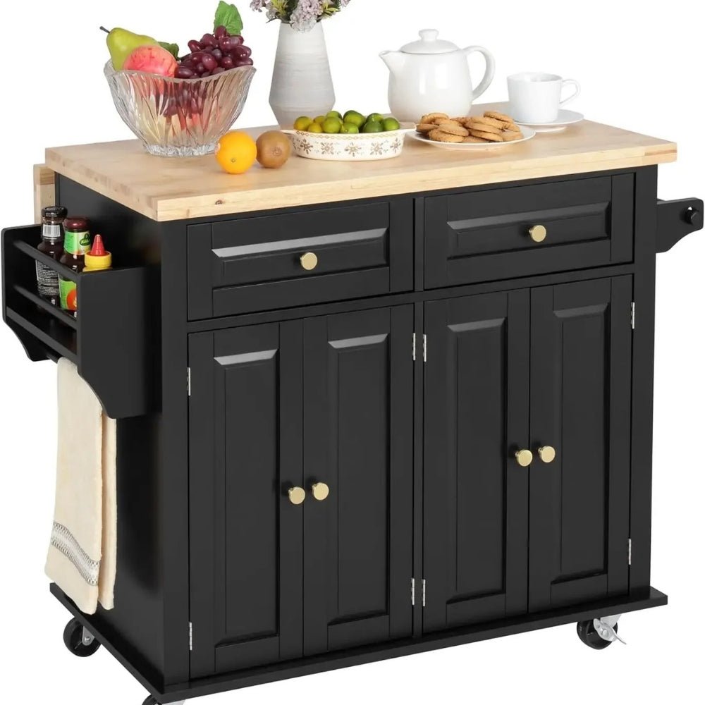 butcher block top," "kitchen prep station," "freestanding kitchen cabinet," "serving trolley," "small space kitchen solution