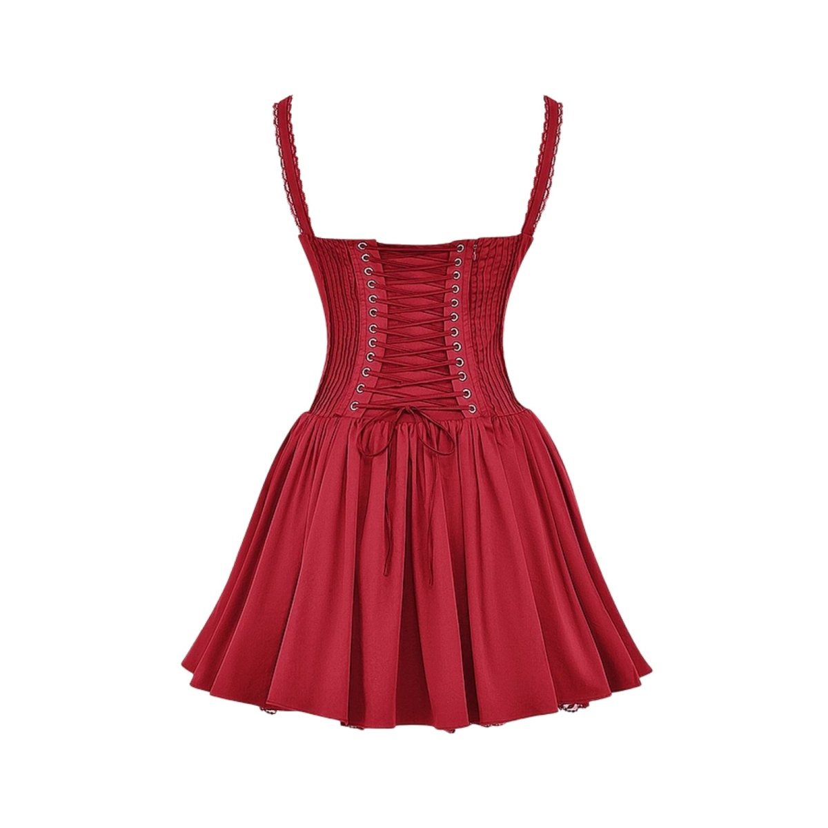 Flatlay of the front of the Kouvr Fashion red bustier dress with sweetheart neckline
