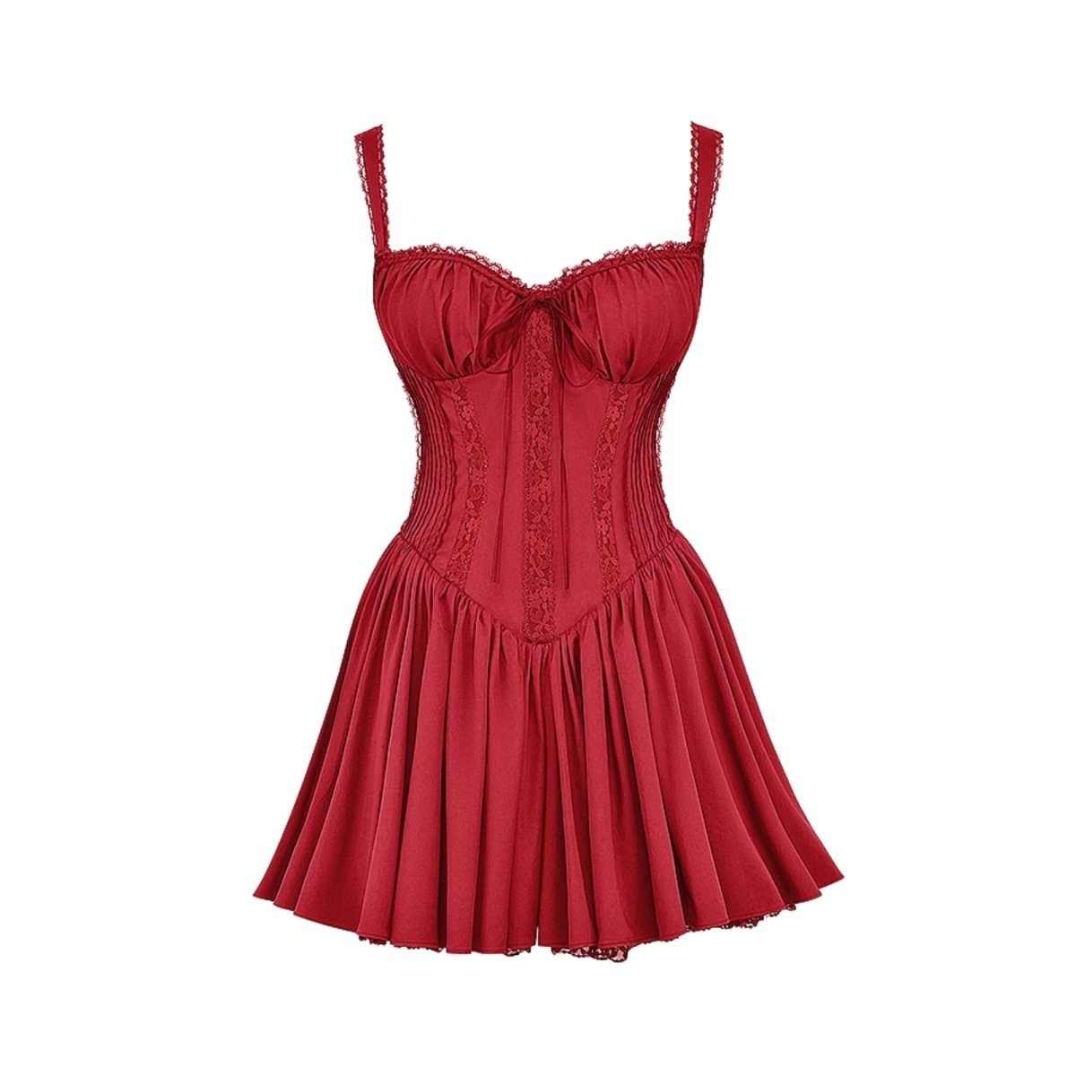 Red kouvr corset dress on a white background